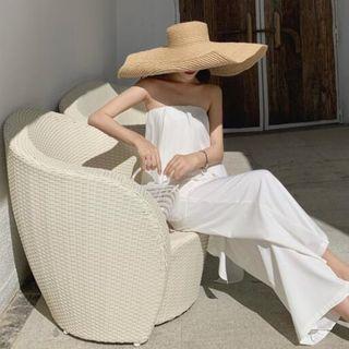 Strapless Ruffled Wide Leg Jumpsuit