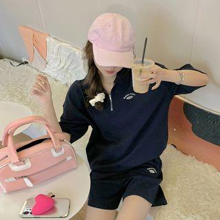 Set: Short-sleeve Zip Polo Shirt + Sweatshorts