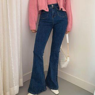 High-waist Flap-pocket Boot-cut Jeans
