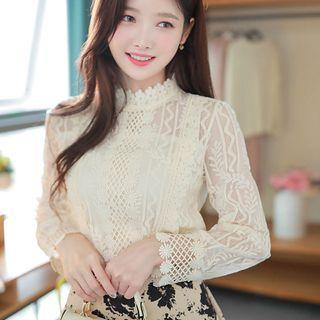 Mock-neck Crochet-trim Lace Blouse