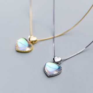 925 Sterling Silver Faux Crystal Heart Pendant Necklace