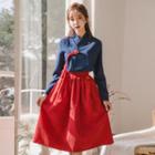 Modern Hanbok Corduroy Midi Skirt In Wine Red One Size