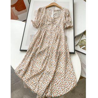Short-sleeve Ditsy A-line Chiffon Dress