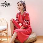 Elbow-sleeve Embroidered Midi Sundress