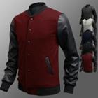 Faux-leather Sleeve Button Jacket