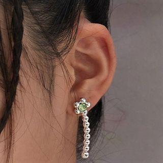 Flower Rhinestone Asymmetrical Sterling Silver Earring