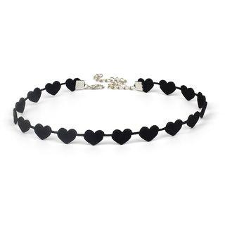 Leather Heart Choker Black - One Size