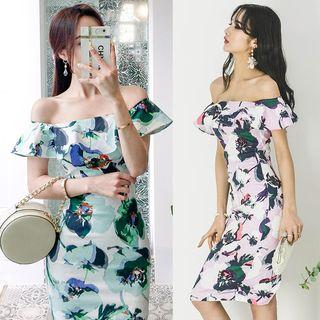 Printed Off-shoulder Bodycon Dress
