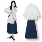 Plain Shirt / High-waist Midi A-line Skirt