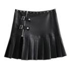 High-waist Split Half-zip Faux Leather Mini Skirt