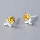 925 Sterling Silver Rose Earring S925 Silver - 1 Pair - Gold & Silver - One Size