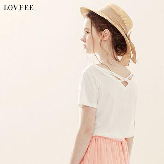 Short-sleeve Loose-fit Oversized V-neck Plain T-shirt