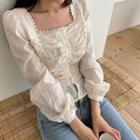 Square-neck Crochet-lace Shirred Blouse