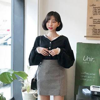 Lace V-neck Balloon-sleeve Cardigan