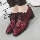 Patent Lace Up Block Heel Derby Shoes