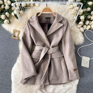Plain Lapel Lace-up Strap Coat