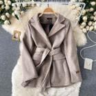Plain Lapel Lace-up Strap Coat