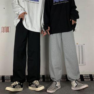 Couple Matching Plain Drawstring Hem Pants