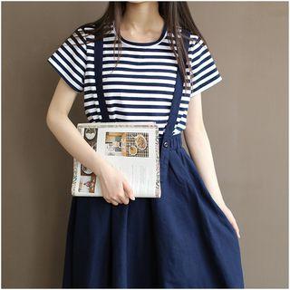 Set: Stripe Short-sleeve T-shirt + Suspender Skirt