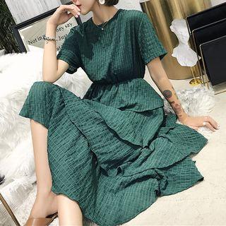 Short-sleeve A-line Layered Midi Dress