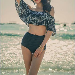 Leaf Print Off Shoulder Bikini