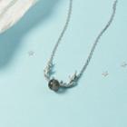 Moonstone Alloy Deer Horn Pendant Necklace Silver - One Size