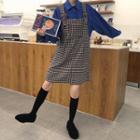 Plain Long-sleeve Loose-fit Shirt / Check Jumper Dress