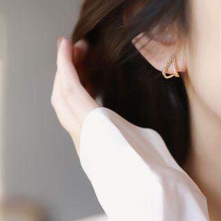 Geometric Rhinestone Alloy Cuff Earring 1 Pair - Gold - One Size