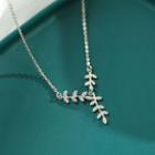 Leaf Pendant Sterling Silver Necklace Rhinestone Leaves - Silver - One Size