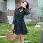 Long-sleeve Dotted Mini A-line Chiffon Dress