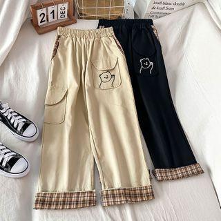 Bear Embroidered Cropped Wide-leg Pants