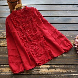 Long-sleeve Ruffled Linen Blouse