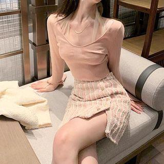 Long-sleeve Halter Neck Knit Crop Top