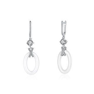 925 Sterling Silver Round Earrings With Austrian Element Crystal Silver - One Size