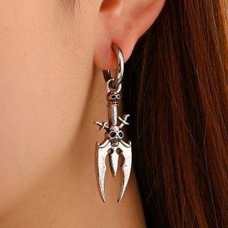 Skull Hoop Drop Earring 1 Pair - Silver - One Size