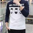 Long-sleeve Color Block Printed T-shirt