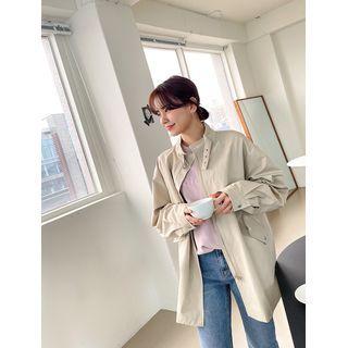 Buckled-neck Zip-up Safari Coat