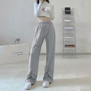 High-waist Shirred Wide-leg Pants