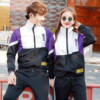 Couple Matching Lettering Windbreaker / Contrast Trim Sweatpants