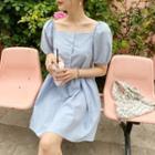 Puff-sleeve Half-placket Minidress