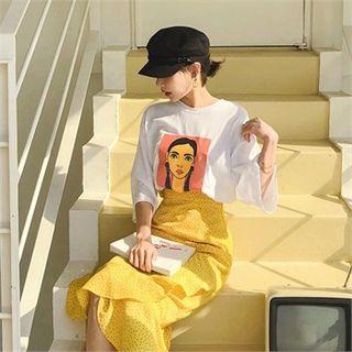 3/4-sleeve Face Print T-shirt