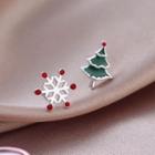 Christmas Asymmetric Ear Stud 1 Pair - Green & Red - One Size