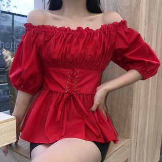 3/4-sleeve Off Shoulder Corset Waist Top