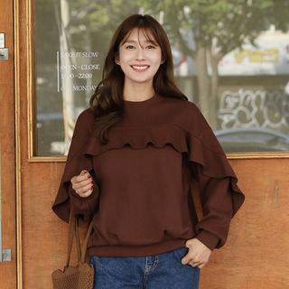 Ruffle-trim Pintuck-detail Pullover