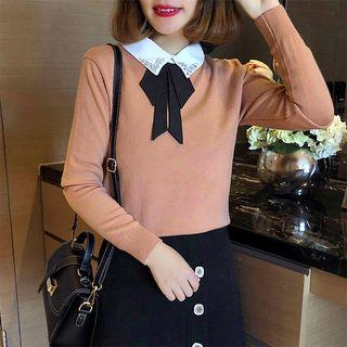 Rhinestone Tie-neck Sweater
