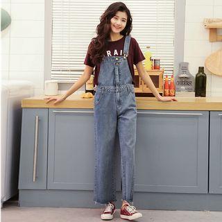 Straight-leg Washed Suspender Jeans