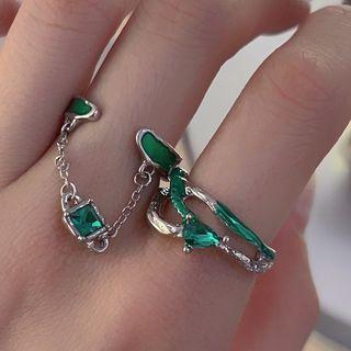 Layered Rhinestone Open Ring / Chain Open Ring
