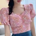 Puff-sleeve Floral Print Top As Shown In Figure - One Size