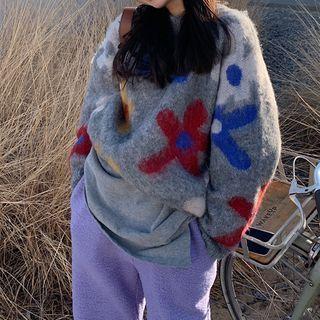 Floral Print Sweater Gray - One Size