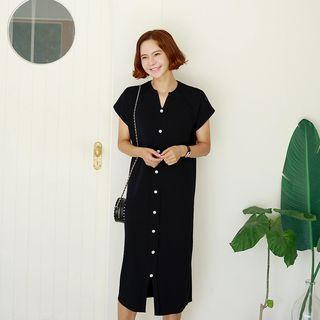 Flower-button Midi Knit Dress